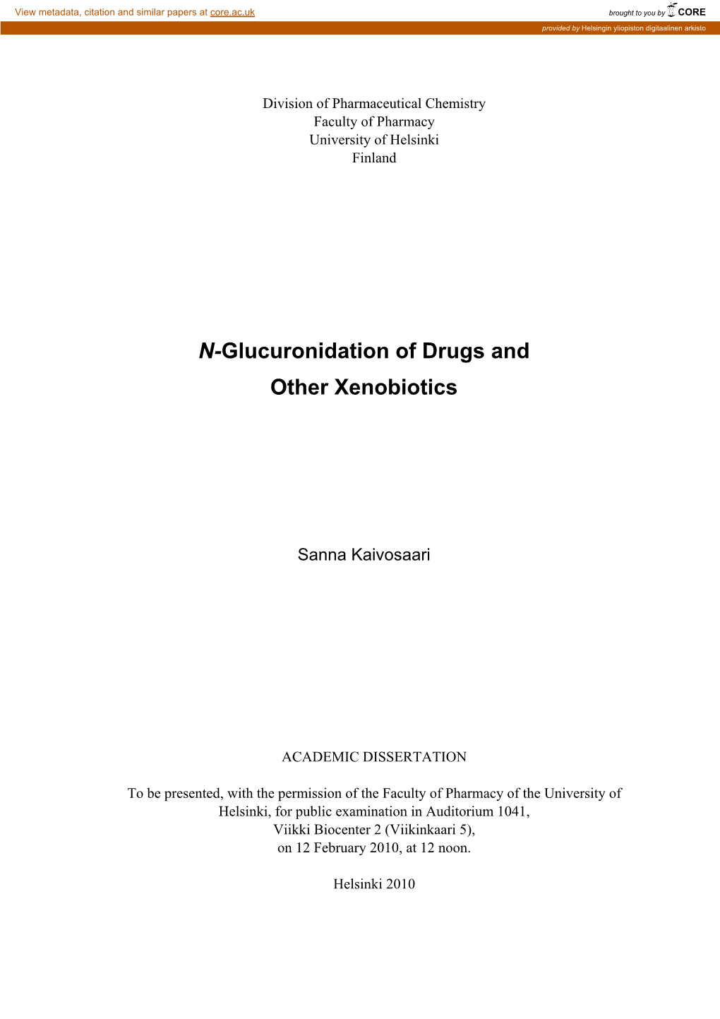 N-Glucuronidation of Drugs and Other Xenobiotics