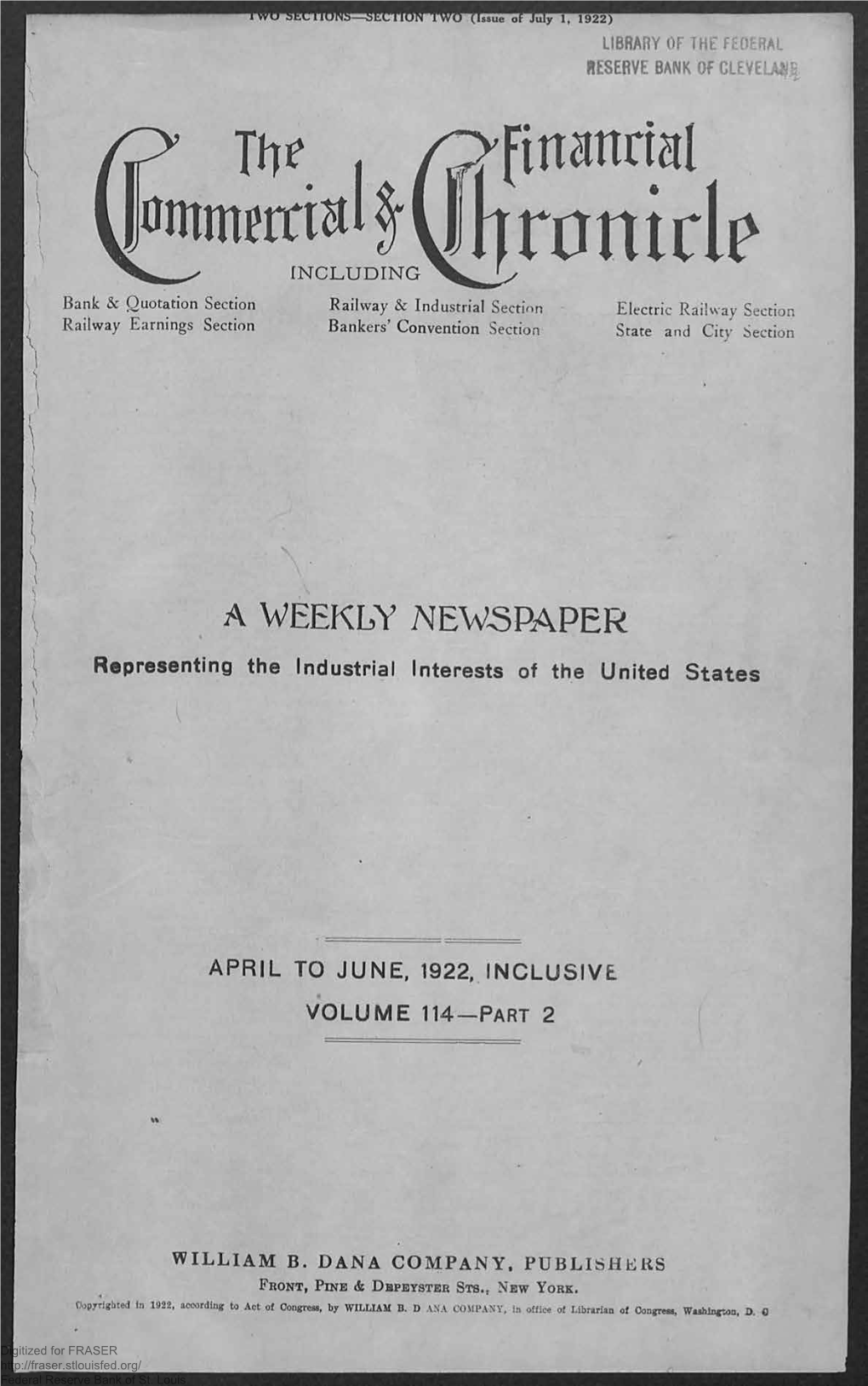 April to June, 1922, Inclusive Volume 114—Part 2