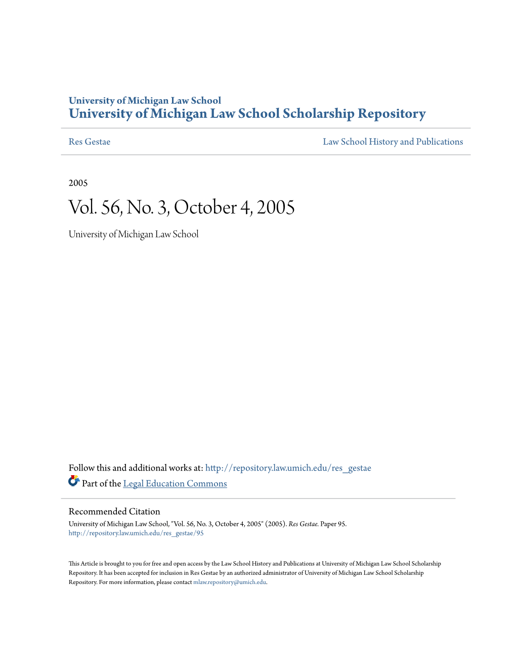 Vol. 56, No. 3, October 4, 2005 University of Michigan Law School