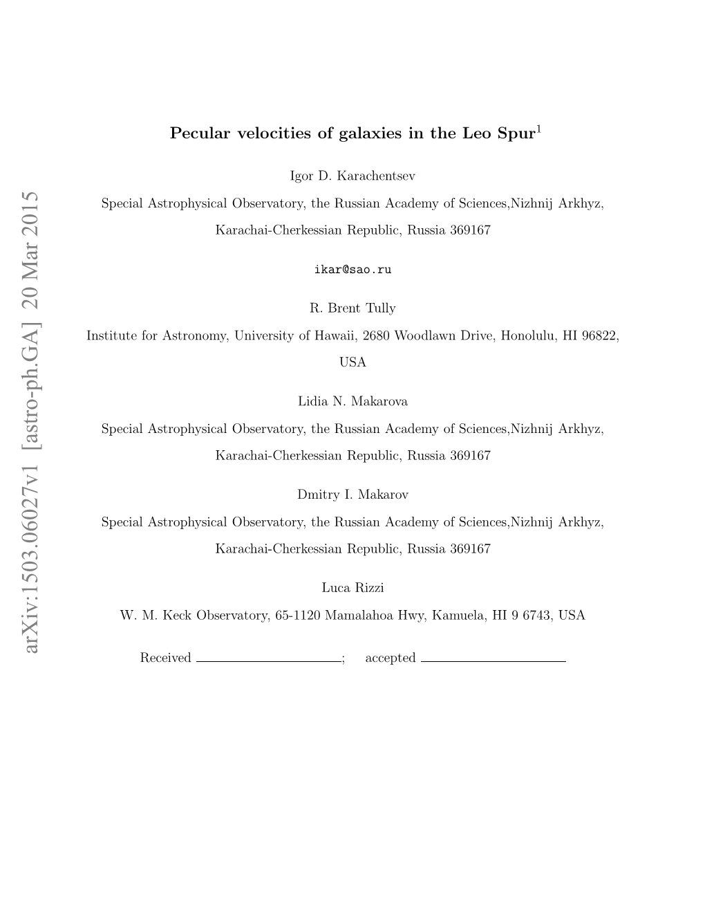 Pecular Velocities of Galaxies in the Leo Spur