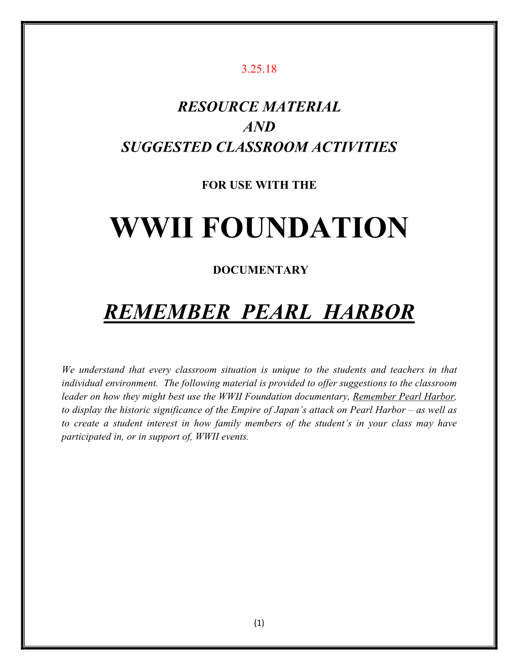 Remember Pearl Harbor