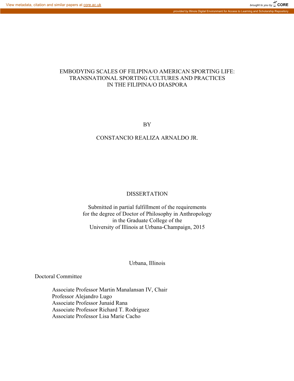 Embodying Scales of Filipina/O American Sporting Life: Transnational Sporting Cultures and Practices in the Filipina/O Diaspora