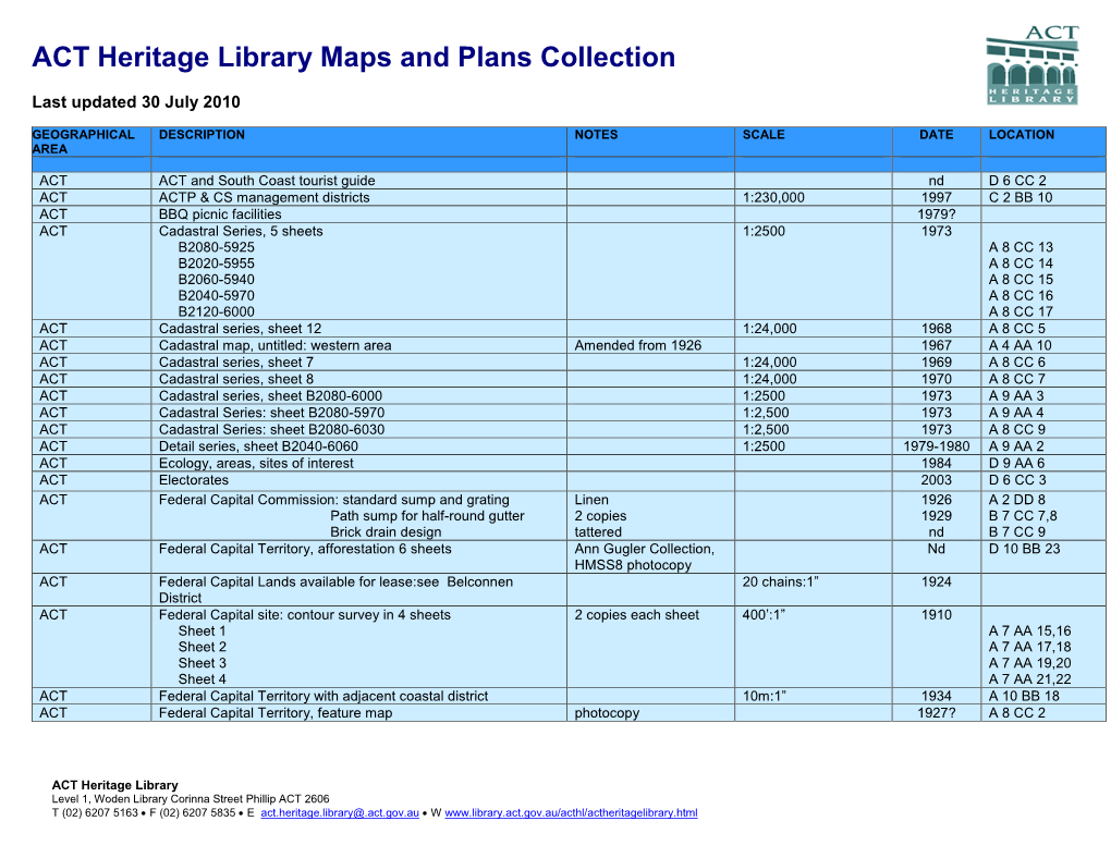 ACT Heritage Library Maps and Plans Collection