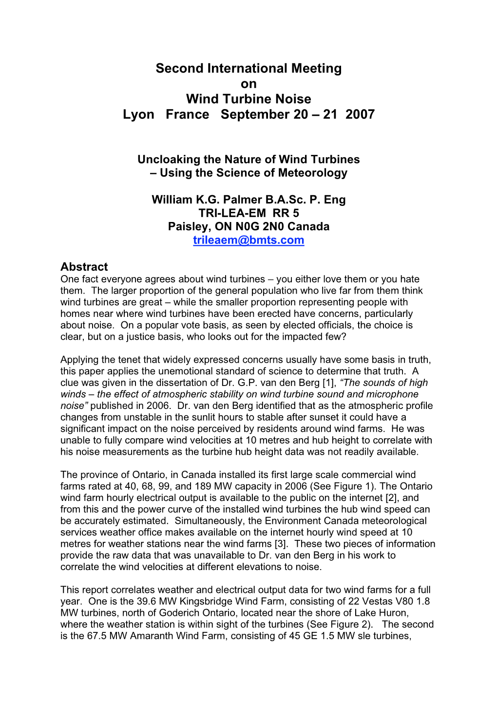 Second International Meeting on Wind Turbine Noise Lyon France September 20 – 21 2007