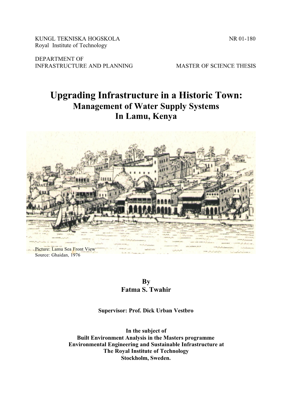 Upgrading Infrastructure in a Historic Town: Management of Water Supply Systems in Lamu, Kenya