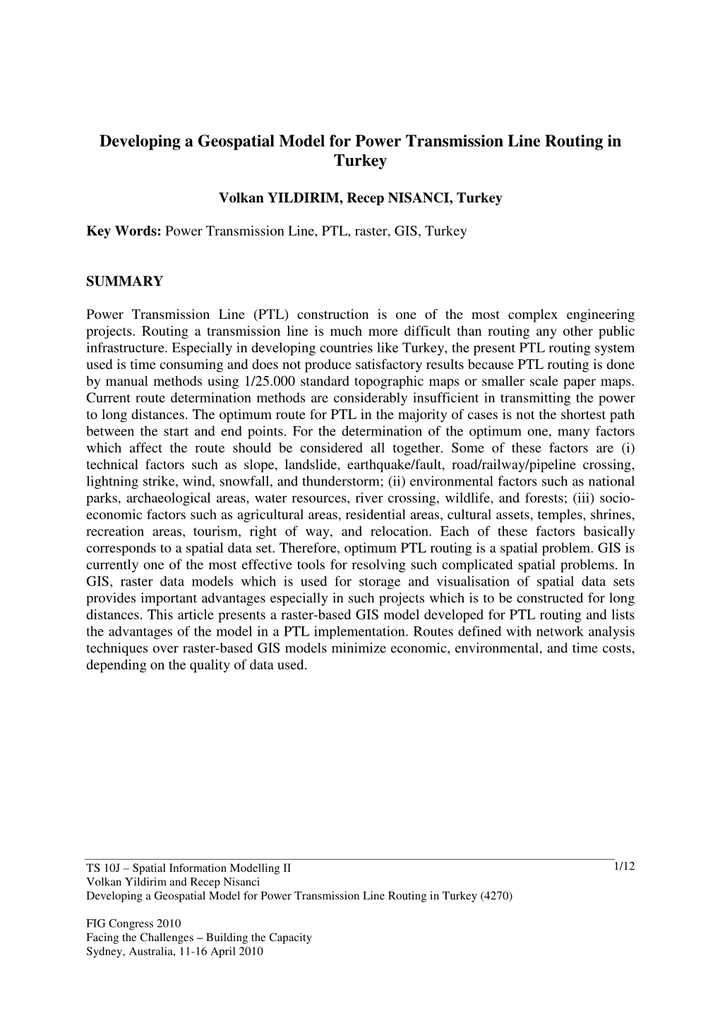 Developing a Geospatial Model for Power Transmission Line Routing in Turkey