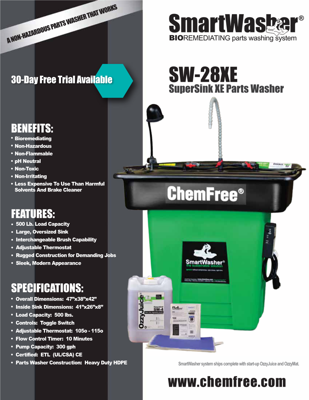 SW-28XE Supersink XE Parts Washer the Smartwasher® Bioremediating Parts Washing System Is Both Self-Cleaning and Deregulated