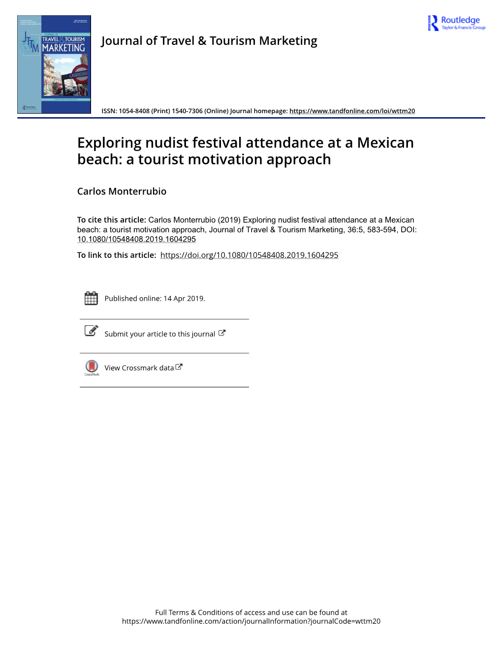 Exploring Nudist Festival Attendance at a Mexican Beach: a Tourist Motivation Approach