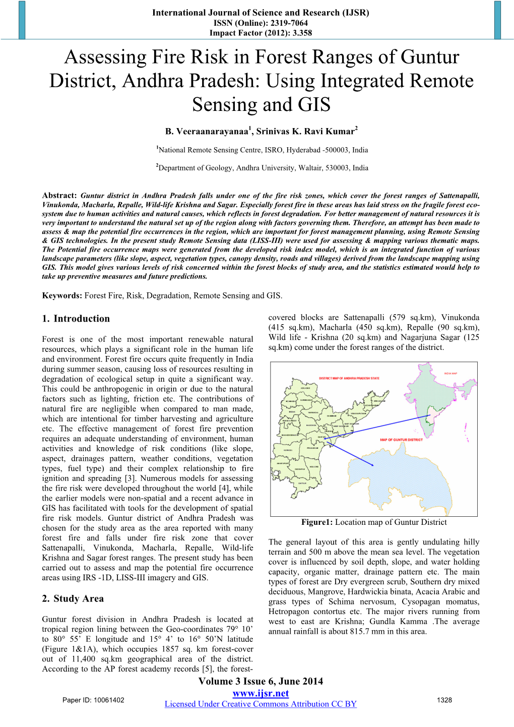 Assessing Fire Risk in Forest Ranges of Guntur District, Andhra Pradesh: Using Integrated Remote Sensing and GIS