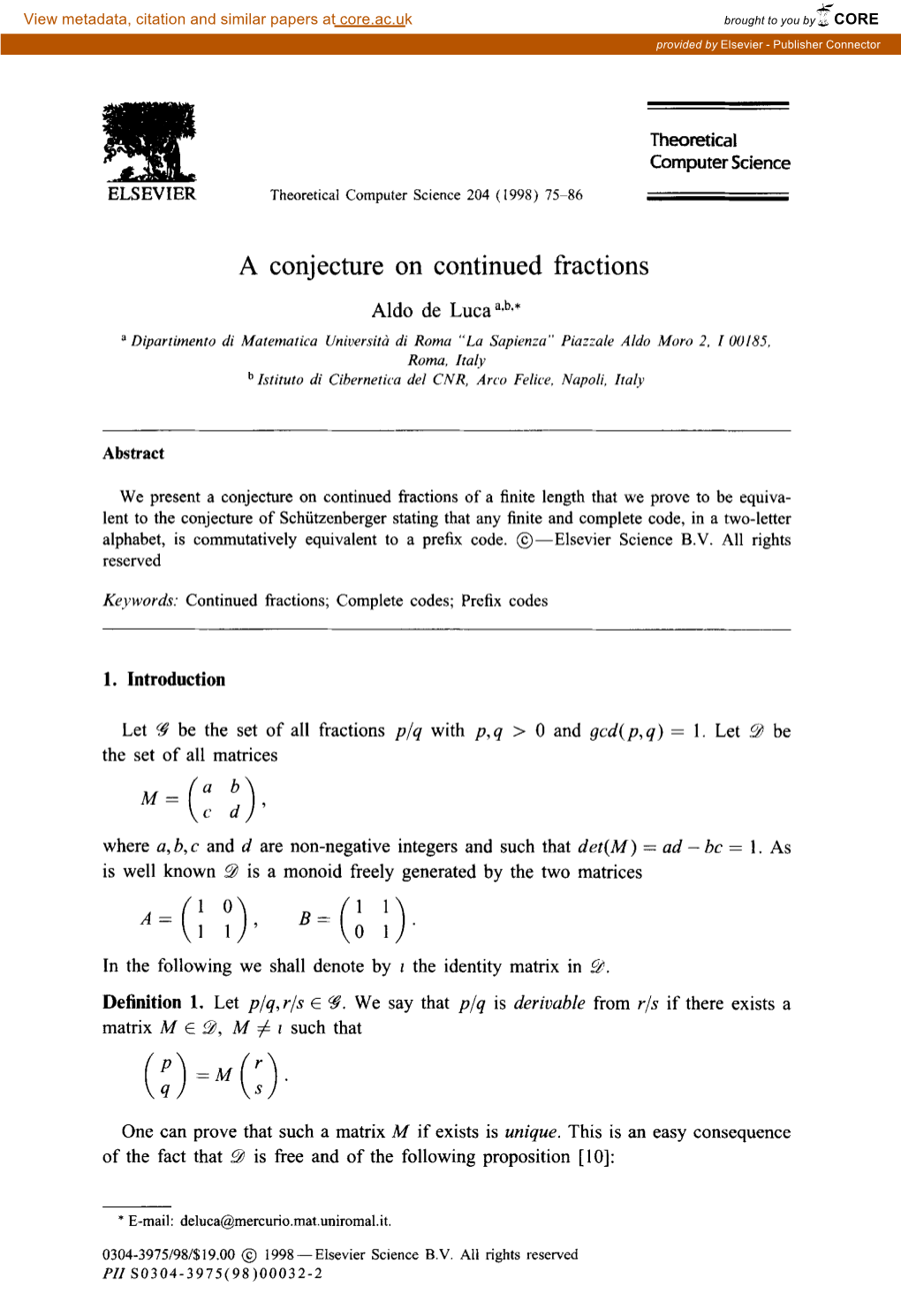 A Conjecture on Continued Fractions
