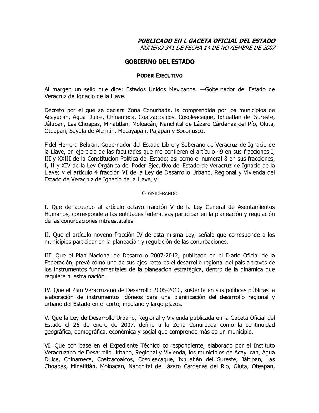 232 Decreto Declara Zona Conurbada, Acayucan, Agua