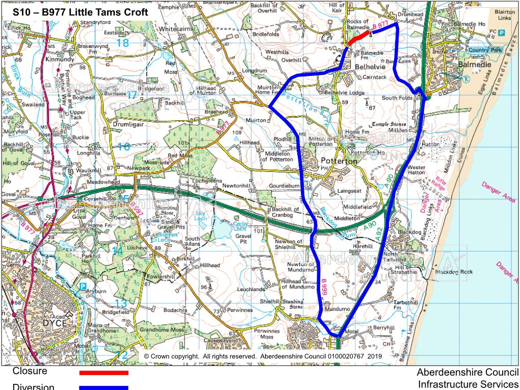 Closure Diversion Aberdeenshire Council Infrastructure Services S10 – B977 Little Tams Croft