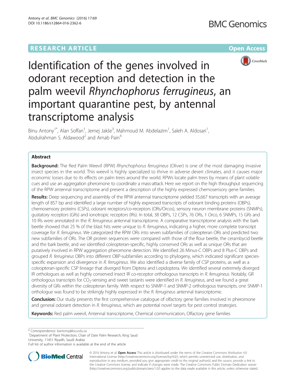 Identification of the Genes Involved in Odorant Reception and Detection In