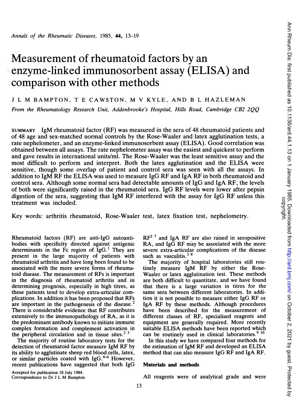 Enzyme-Linked Immunosorbent Assay (ELISA) and Comparison with Other Methods