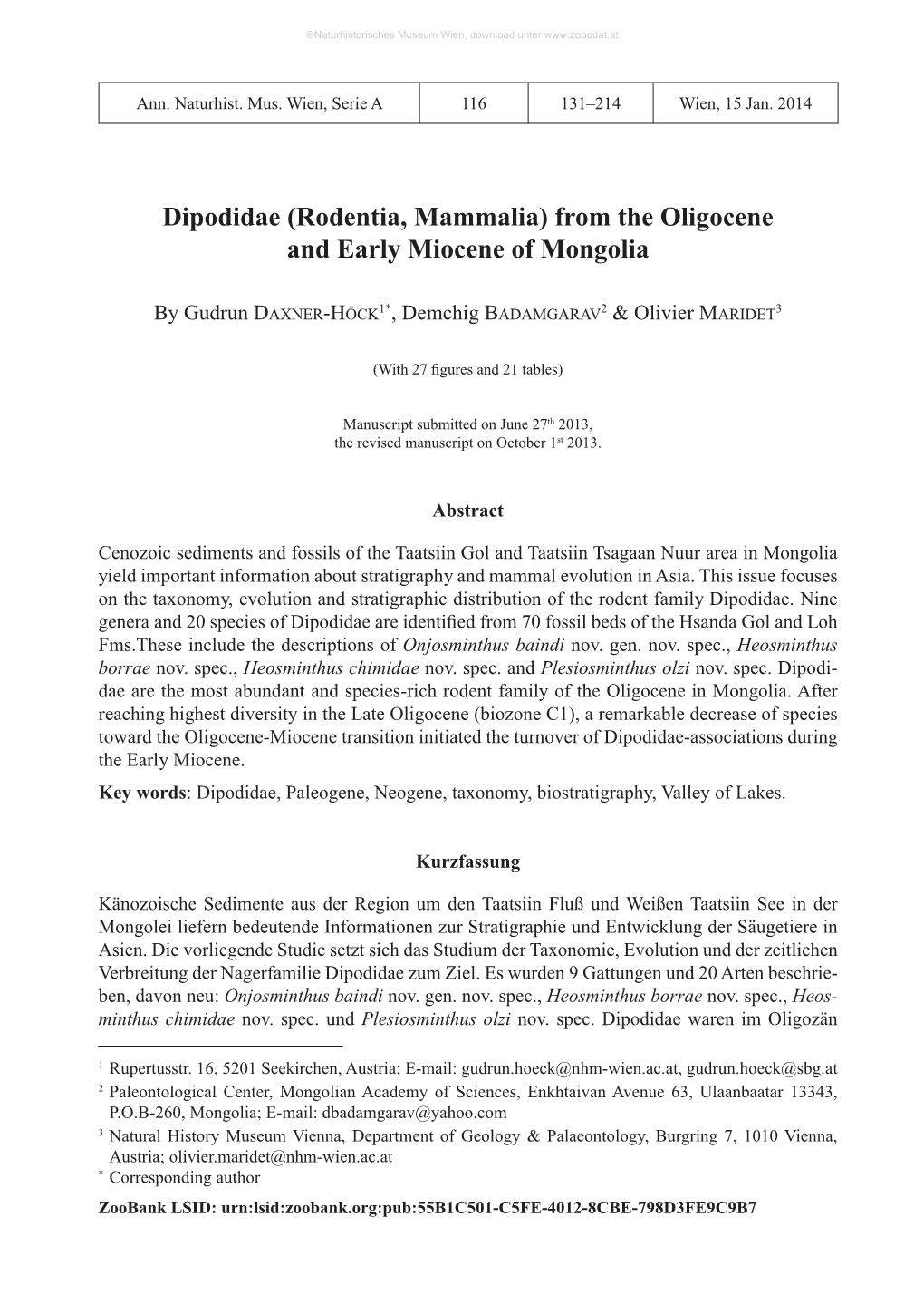 Dipodidae (Rodentia, Mammalia) from the Oligocene and Early Miocene of Mongolia