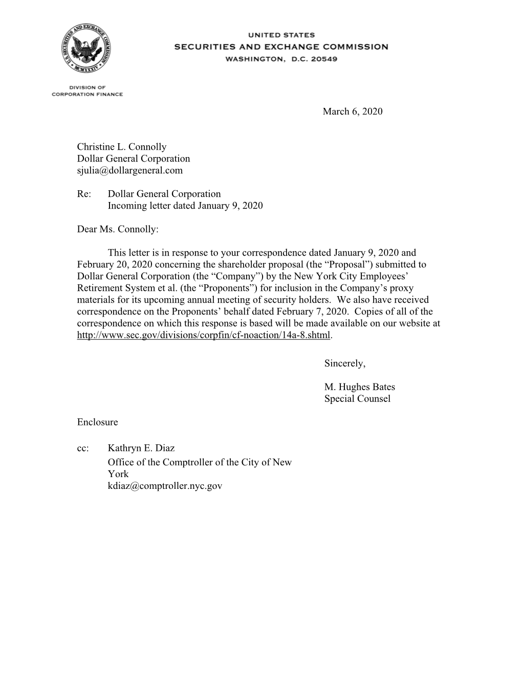 Dollar General Corporation; Rule 14A-8 No-Action Letter