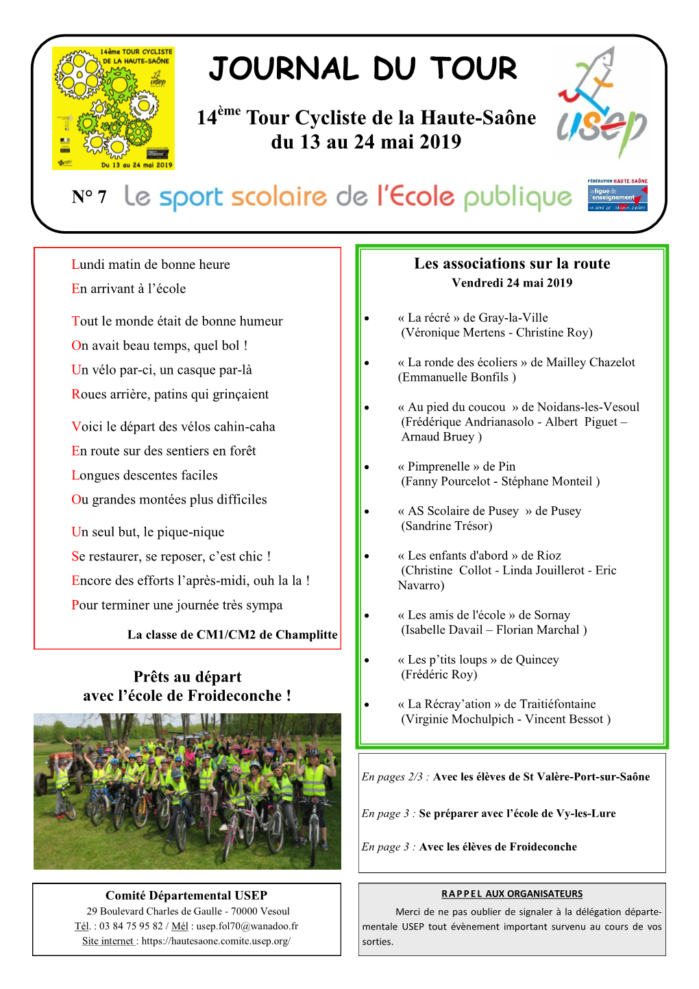 JOURNAL DU TOUR 14Ème Tour Cycliste De La Haute-Saône Du 13 Au 24 Mai 2019