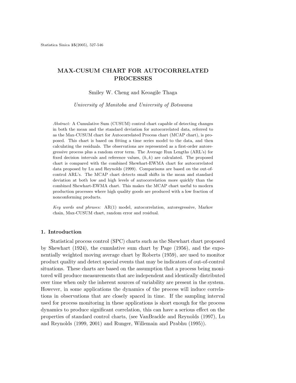 Max-Cusum Chart for Autocorrelated Processes