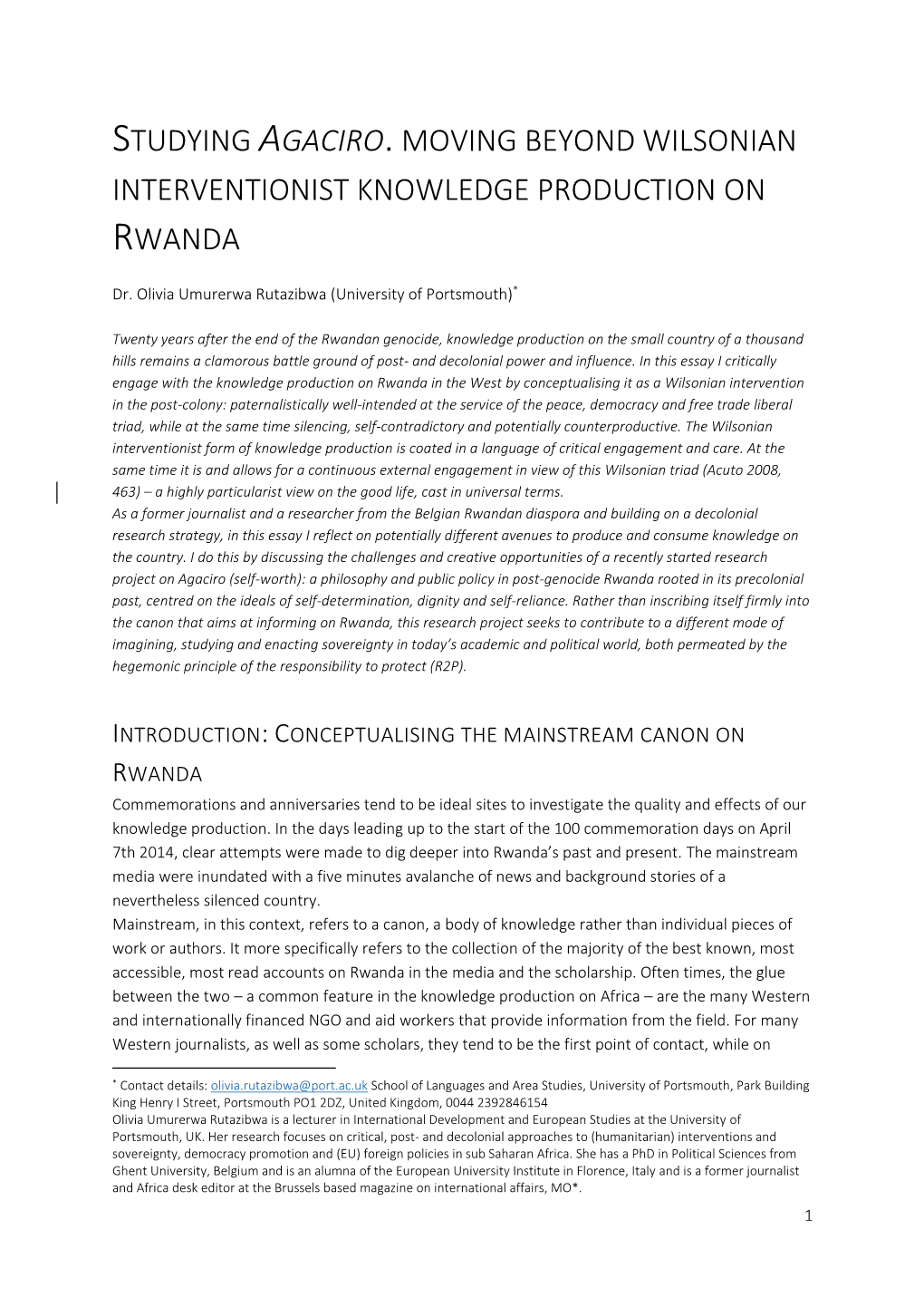 Studying Agaciro.Moving Beyond Wilsonian