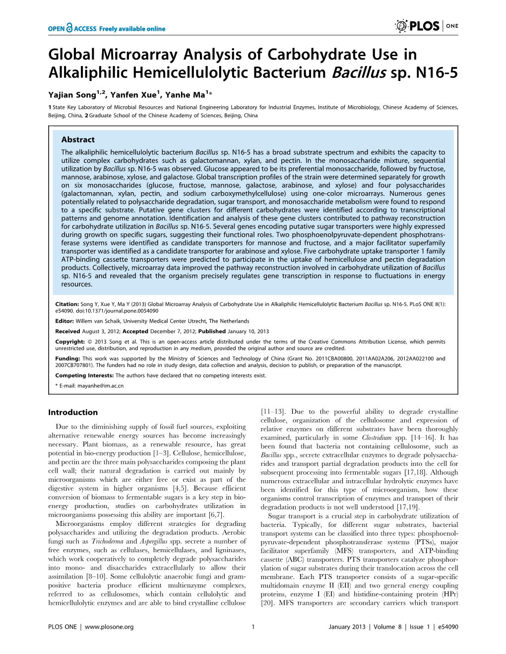 Global Microarray Analysis of Carbohydrate Use in Alkaliphilic Hemicellulolytic Bacterium Bacillus Sp