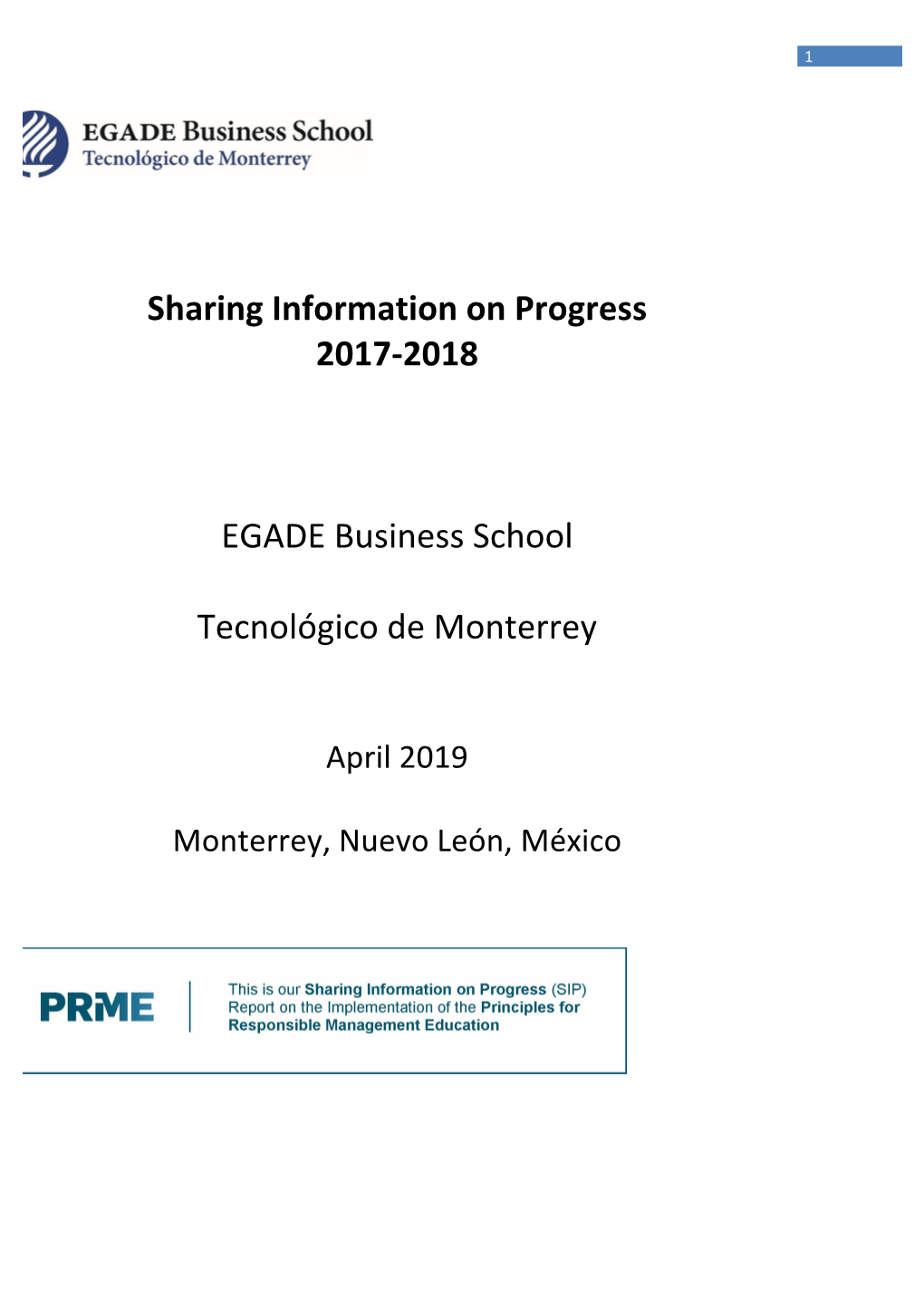 Sharing Information on Progress 2017-2018 EGADE Business School