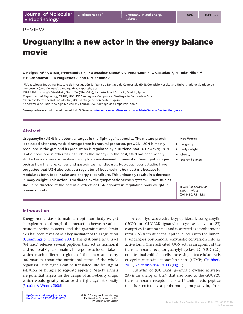 Uroguanylin: a New Actor in the Energy Balance Movie