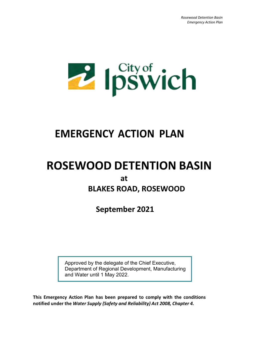Rosewood Detention Basin Emergency Action Plan