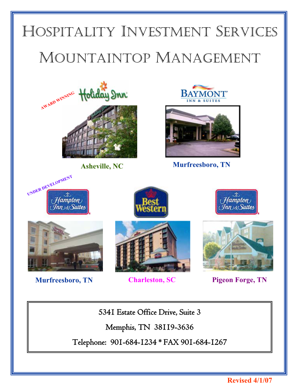 Hospitality Investment Services Mountaintop Management