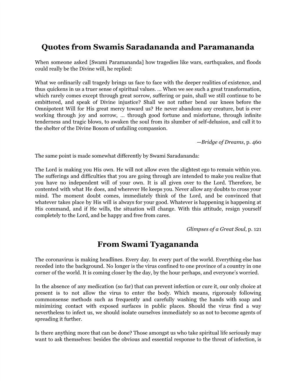 Quotes from Swamis Saradananda and Paramananda from Swami