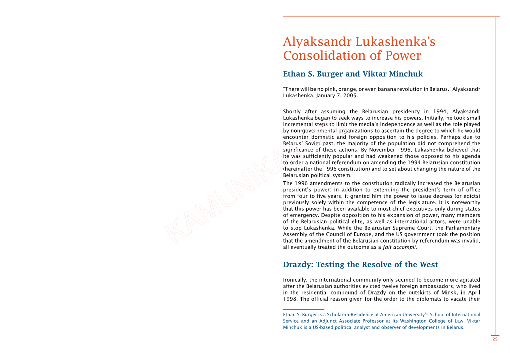 Alyaksandr Lukashenka's Consolidation of Power