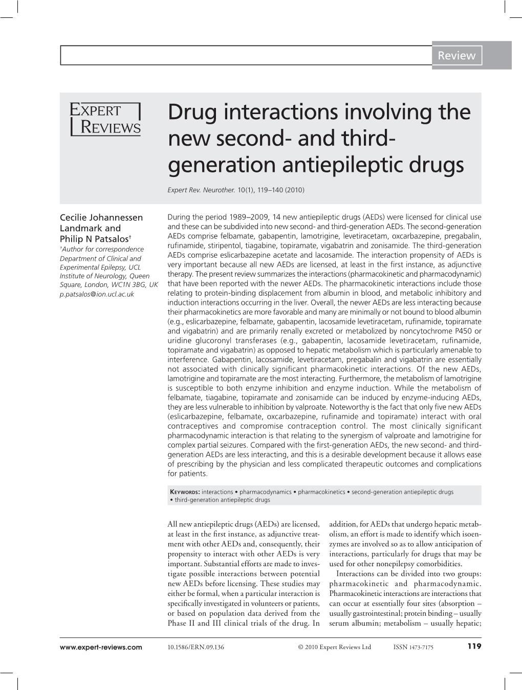 Drug Interactions Involving the New Second- and Third- Generation Antiepileptic Drugs
