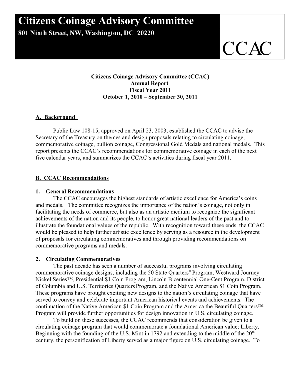 Citizens Coinage Advisory Committee (CCAC)