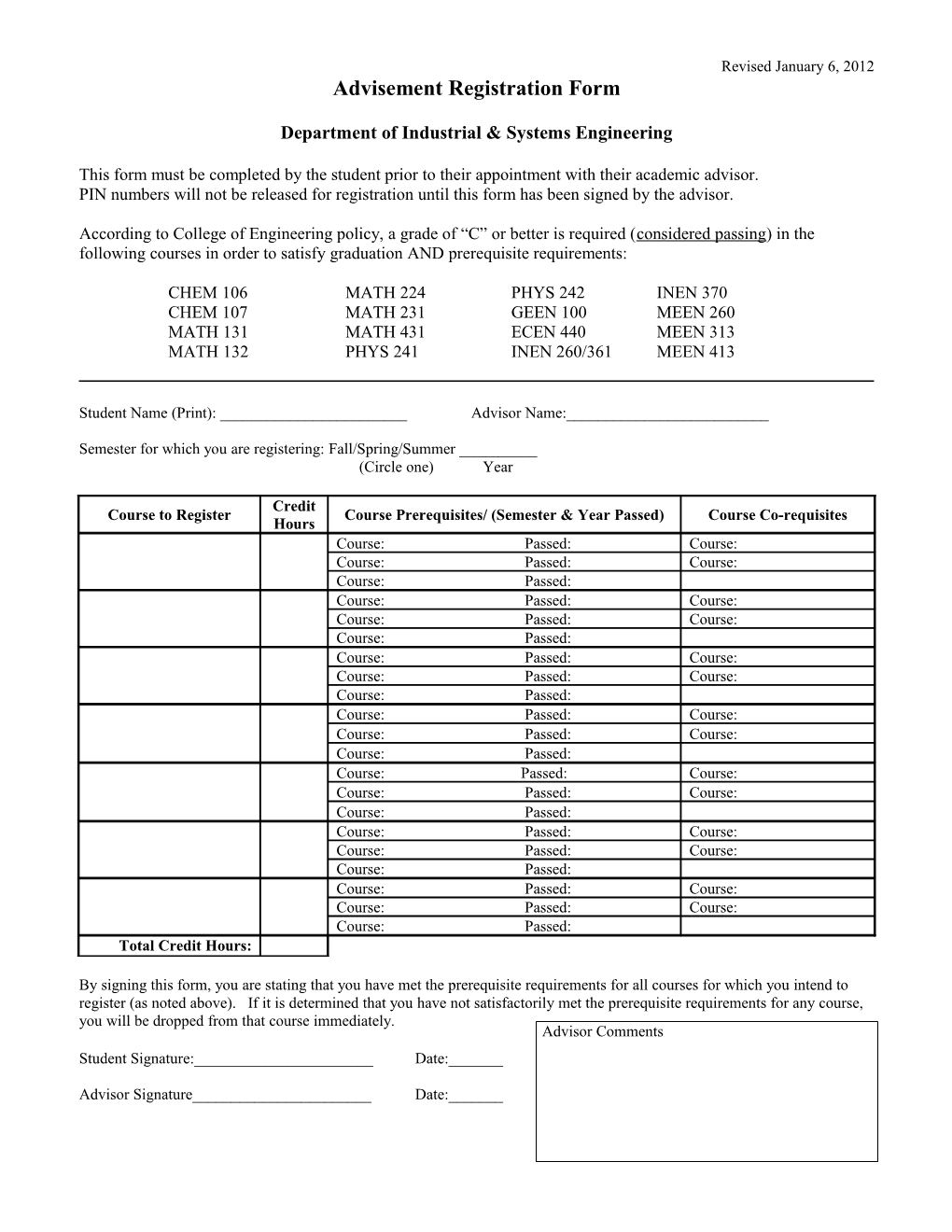 Course Registration Form