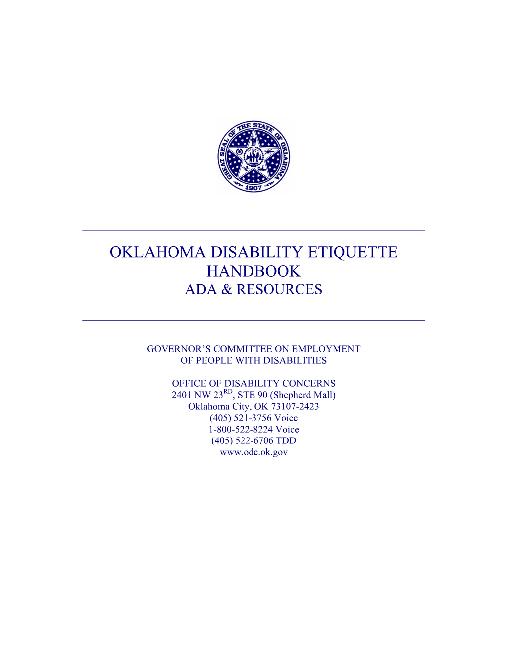 Oklahoma Disability Etiquette Handbook Ada & Resources