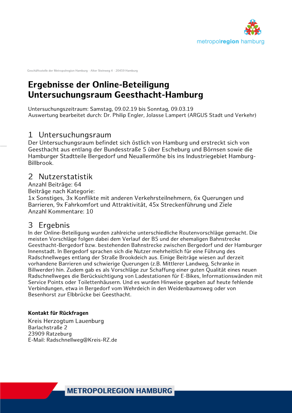 Ergebnisse Der Online-Beteiligung Untersuchungsraum Geesthacht-Hamburg