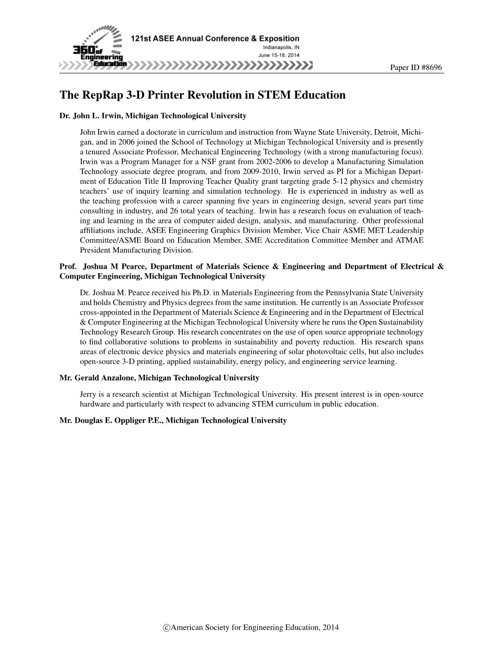 The Reprap 3-D Printer Revolution in STEM Education