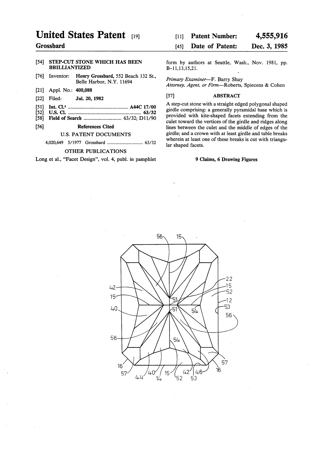 United States Patent (19) 11 Patent Number: 4,555,916 Grossbard (45) Date of Patent: Dec