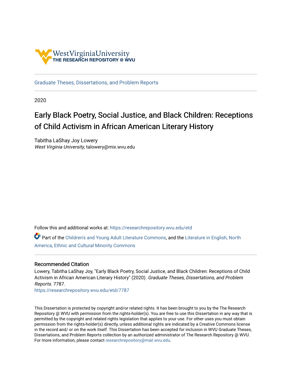 Early Black Poetry, Social Justice, and Black Children: Receptions of Child Activism in African American Literary History