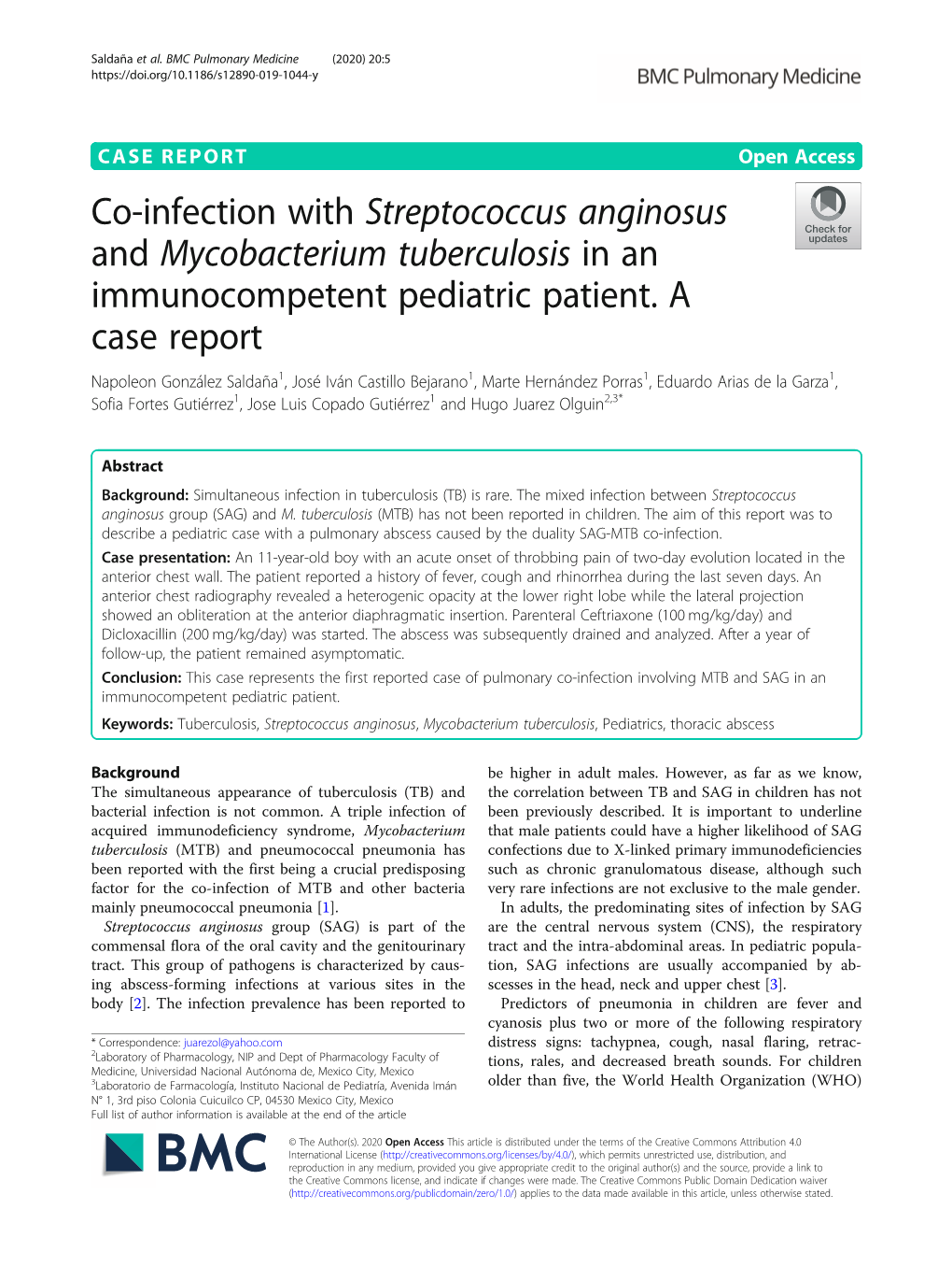 Co-Infection with Streptococcus Anginosus and Mycobacterium Tuberculosis in an Immunocompetent Pediatric Patient