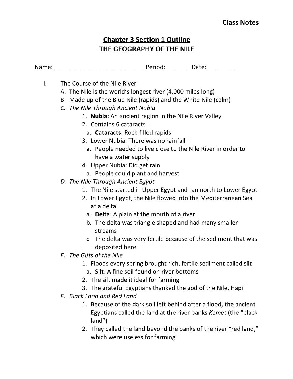 Chapter 3 Section 1 Outline