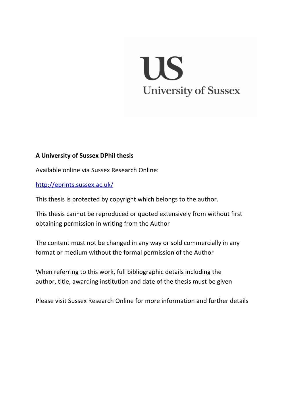 Coversheet for Thesis in Sussex Research Online