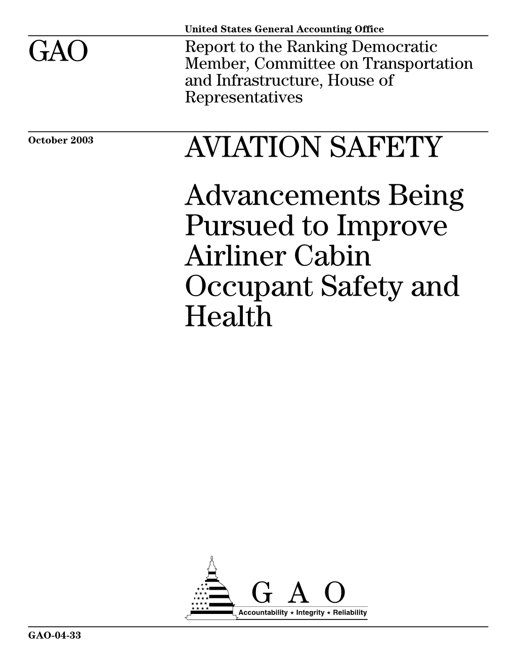 GAO-04-33 Aviation Safety: Advancements Being Pursued To