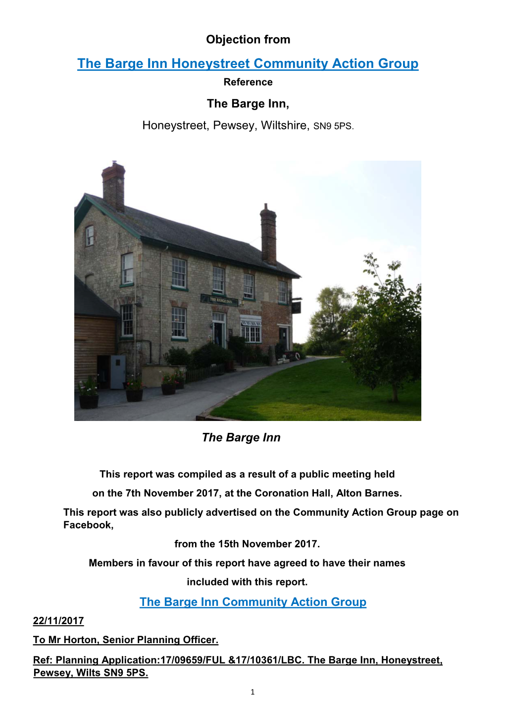 The Barge Inn Honeystreet Community Action Group Reference