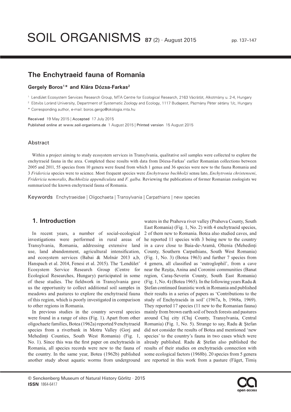 The Enchytraeid Fauna of Romania