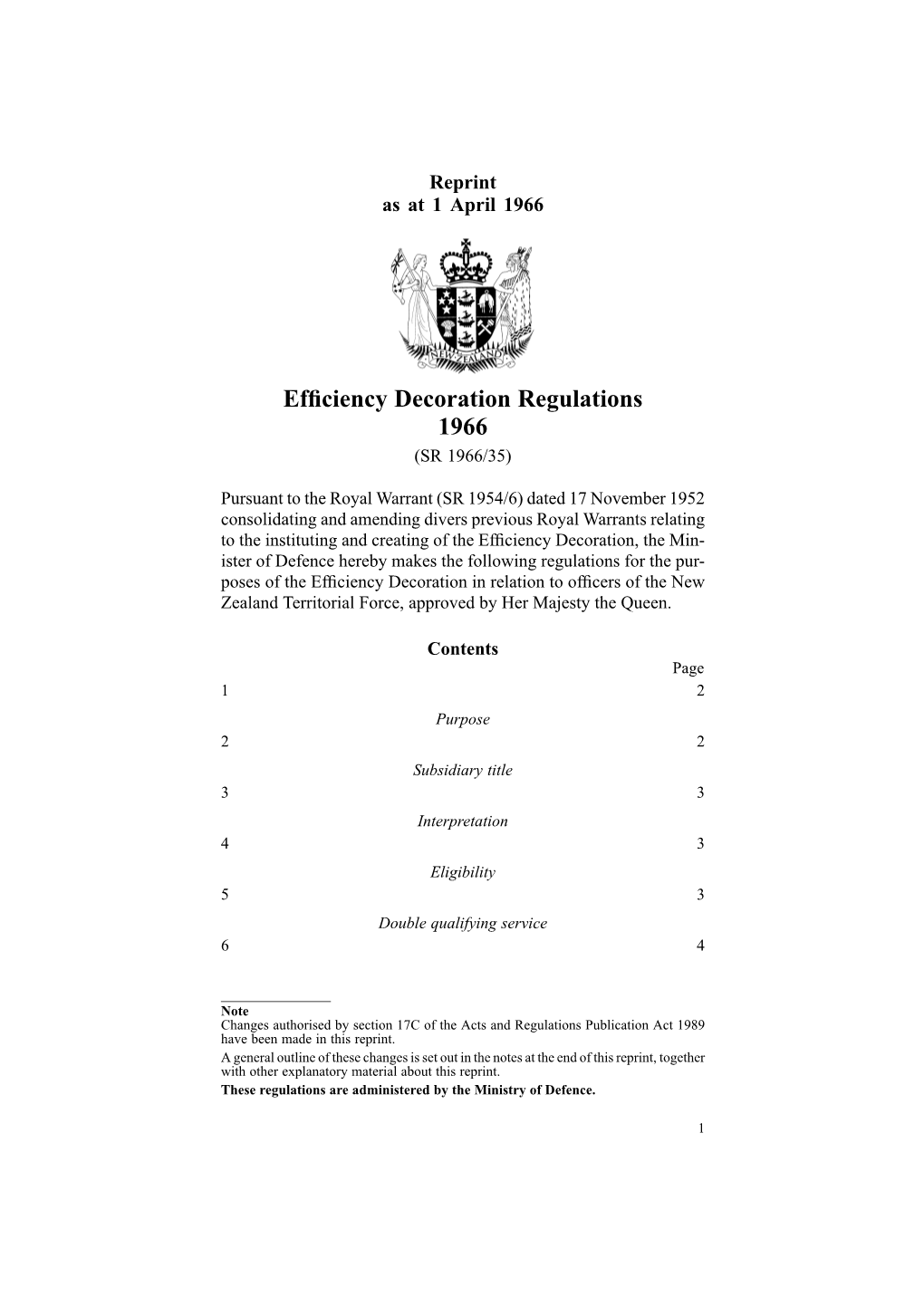 Efficiency Decoration Regulations 1966 (SR 1966/35)