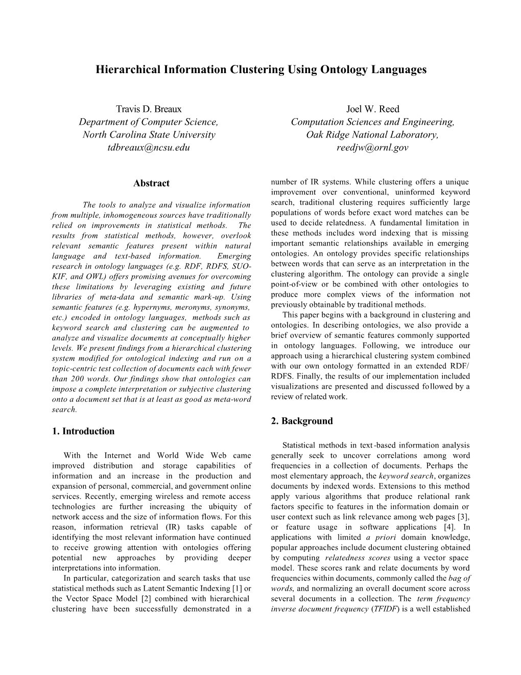 Hierarchical Information Clustering Using Ontology Languages