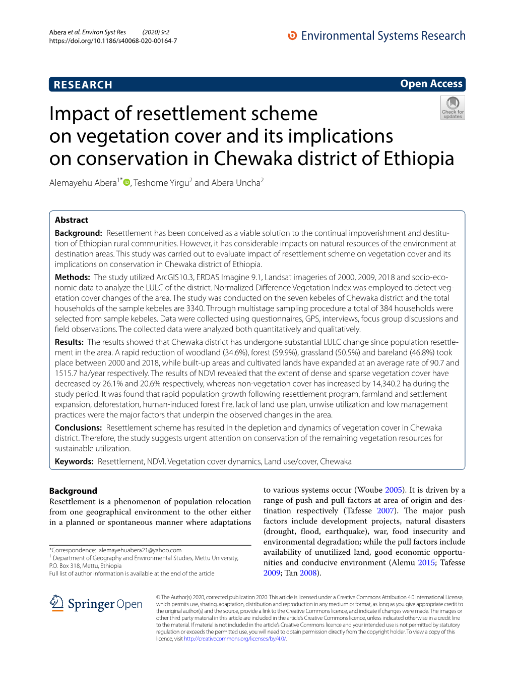 Impact of Resettlement Scheme on Vegetation Cover and Its