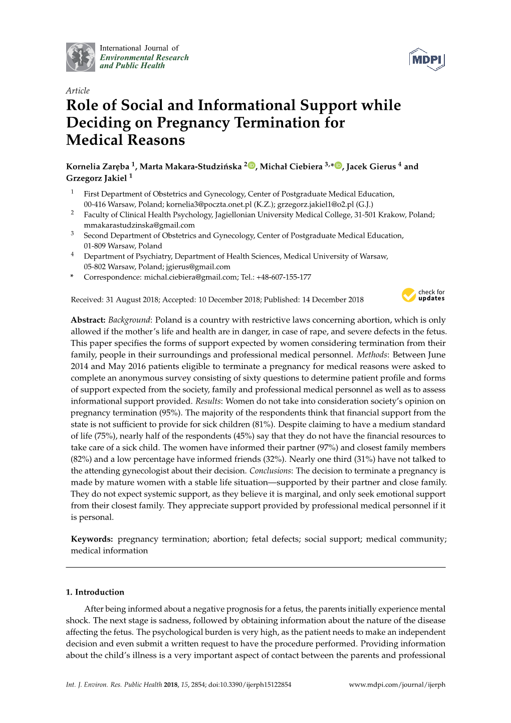 Role of Social and Informational Support While Deciding on Pregnancy Termination for Medical Reasons