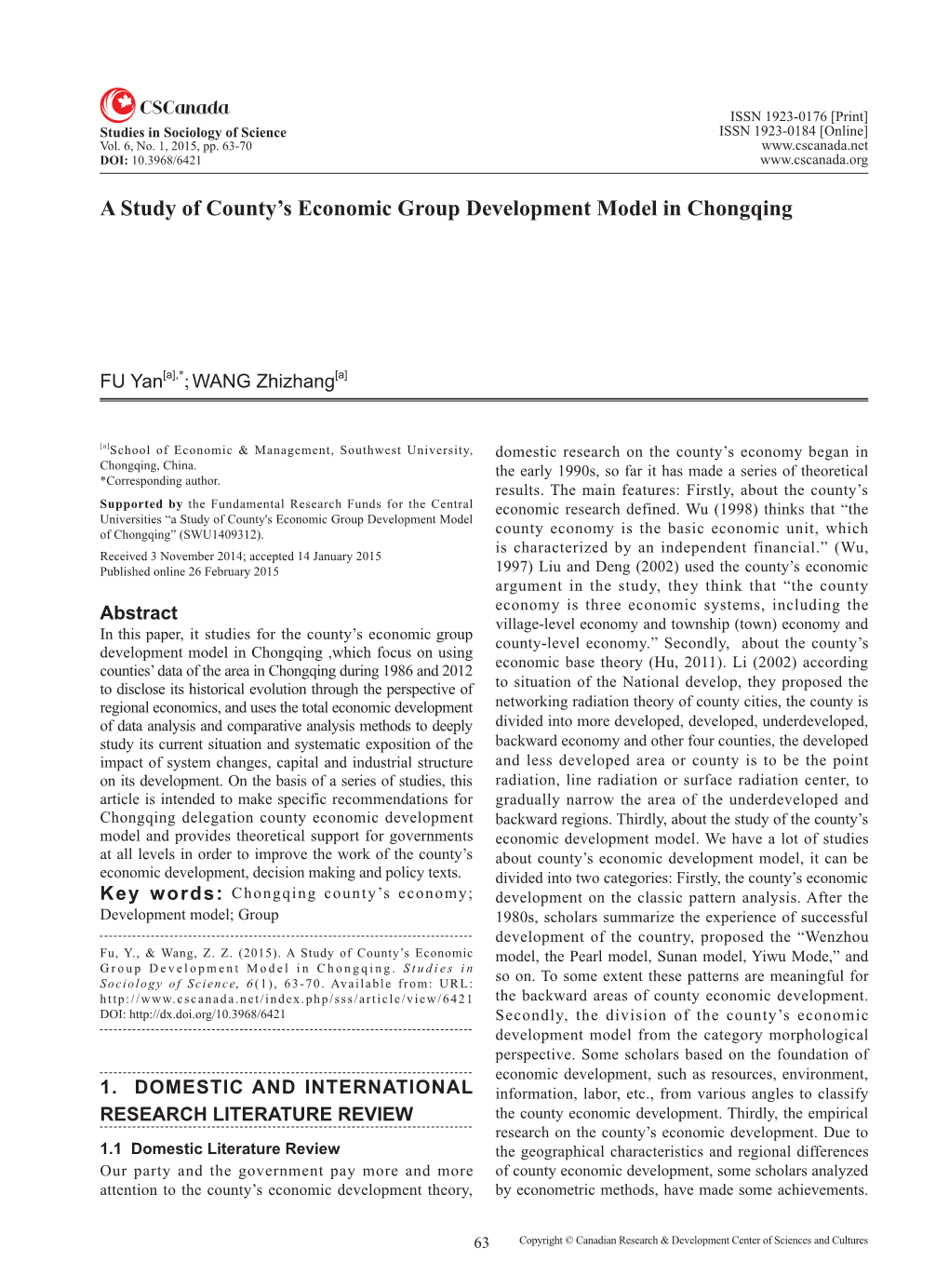 A Study of County's Economic Group Development Model in Chongqing