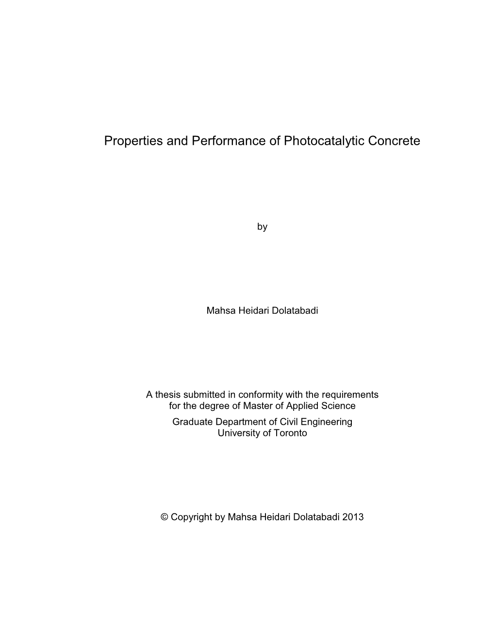 Properties and Performance of Photocatalytic Concrete